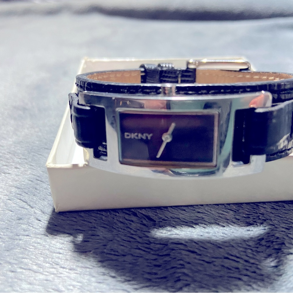 DKNY Vintage Women's Black Leather Cuff Watch